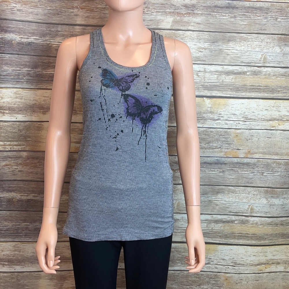 Scrapbook Black/White Striped Butterfly Tank